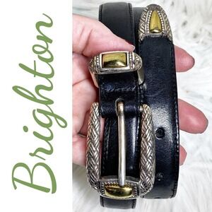 Brighton Black Leather‎ Belt Silver Gold Coastal Cowgirl Western Size 30 Medium